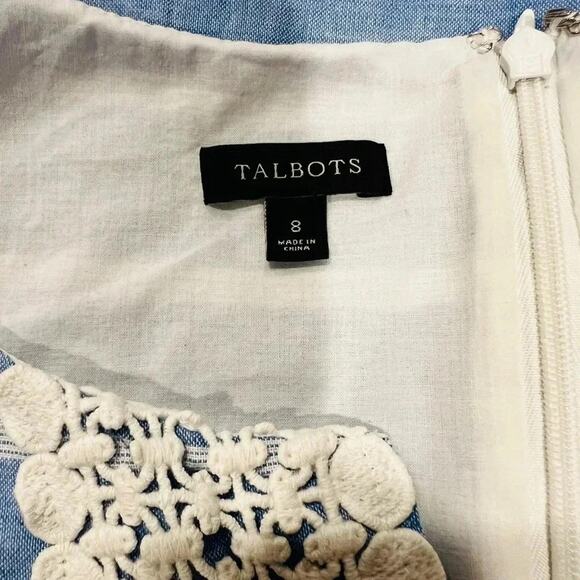 Talbots Linen Blend Dress blue white stripe crochet lace detail Size 8 - Picture 10 of 11